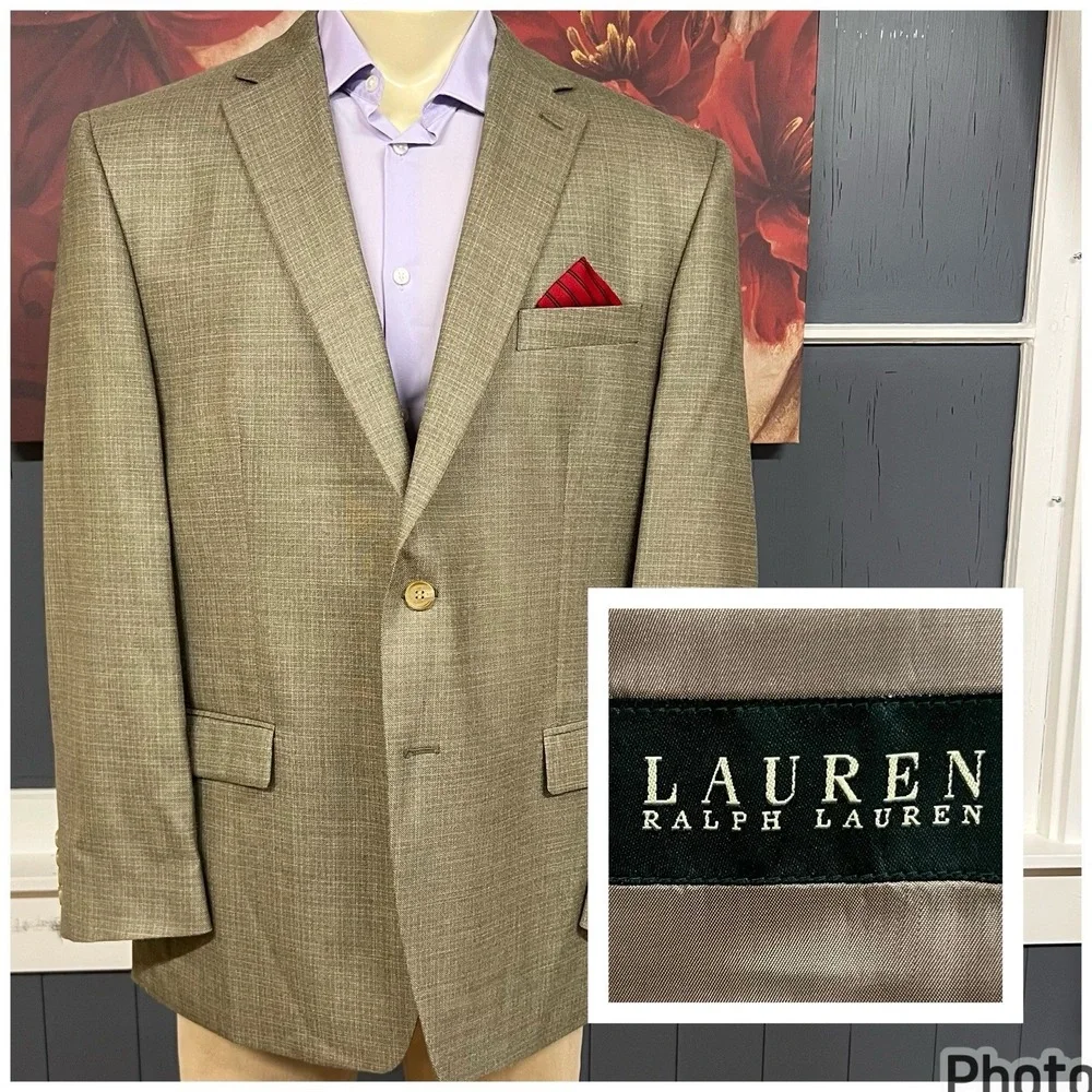 Lauren Ralph Lauren Silk Wool Blazer Jacket Sport Coat Mens 46R Olive/Khaki